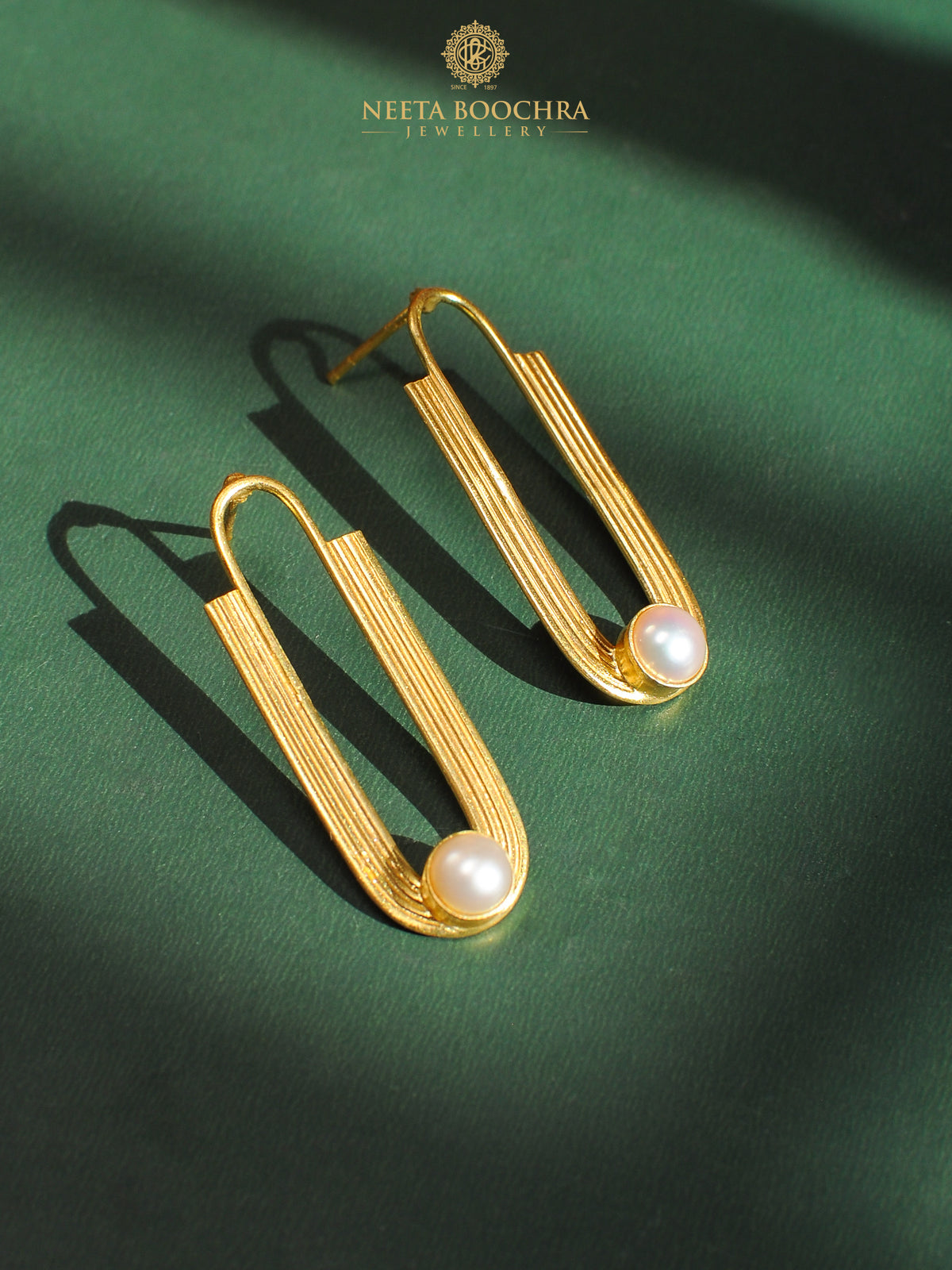 Nitya 925 Silver Gold Plated  Modern Earrings with Freshwater Pearl view 2