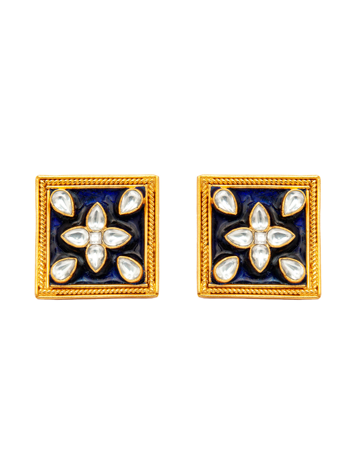 Sona Meenakari Swarna Studs: 925 Sterling Silver Gold Plated view 2