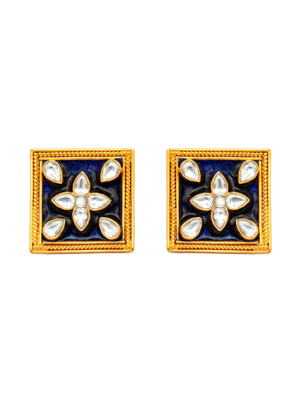 Sona Meenakari Swarna Studs: 925 Sterling Silver Gold Plated alternate
