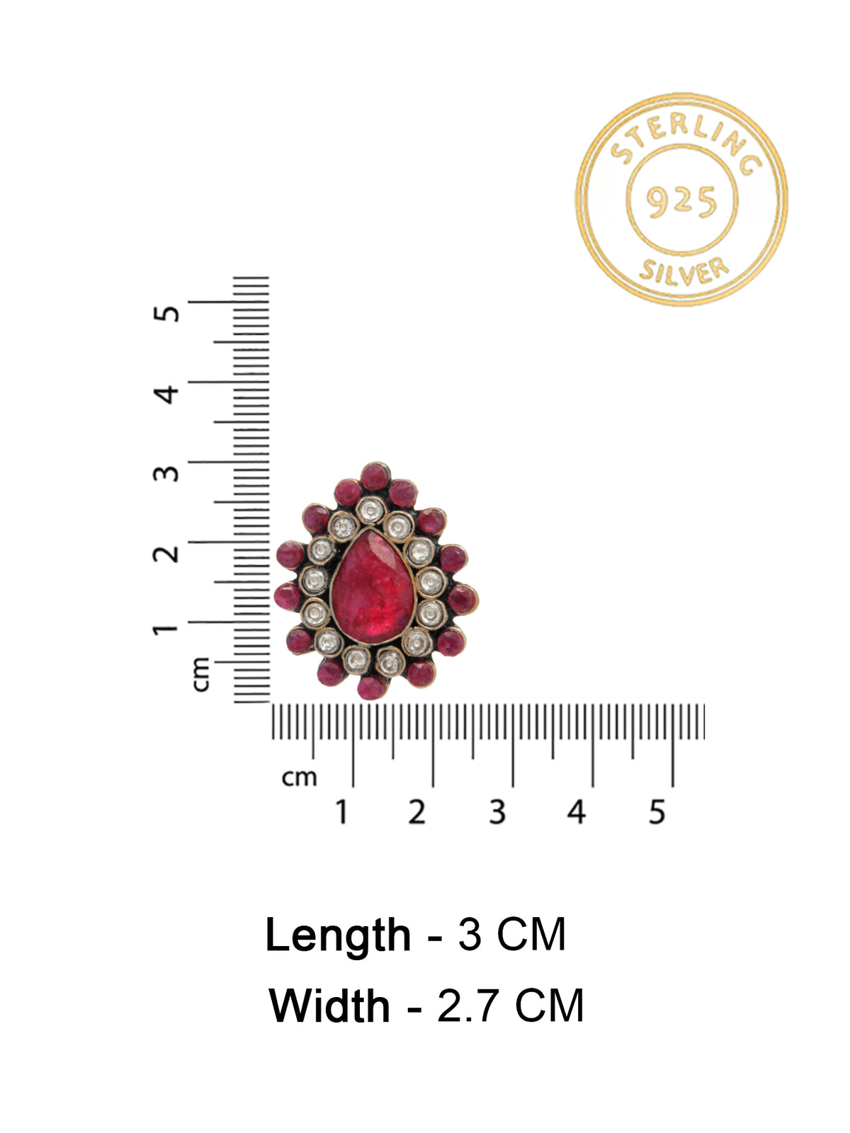Ratna Kundan Silver Studs: 925 Sterling Silver with Dyed Ruby view 6