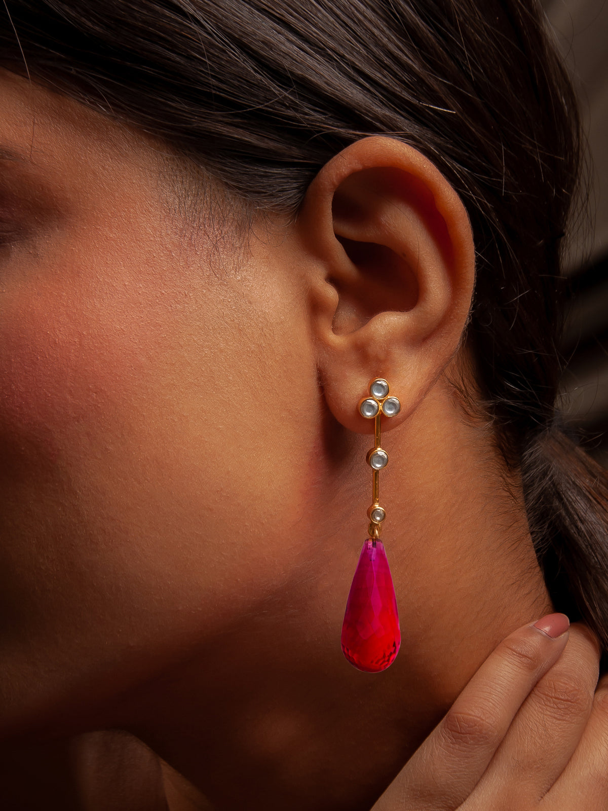 Pink Briolette Drop Kundan Delights view 1