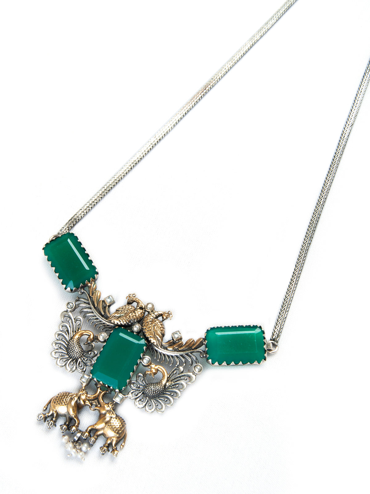 Wildlife Fusion Choker: 925 Silver with Green Onyx Gemstone view 2