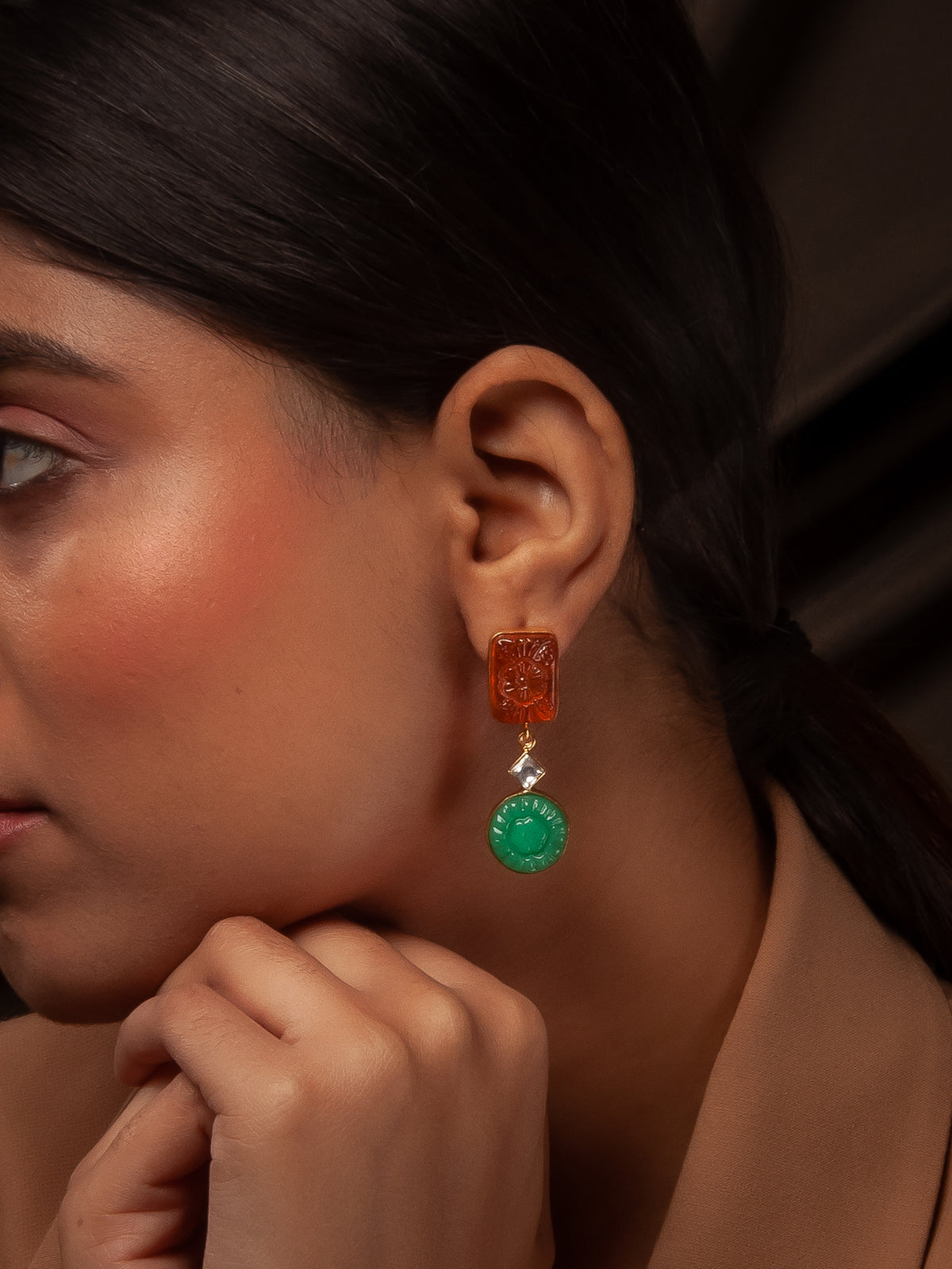 Golden Aura Carved Earrings view 1