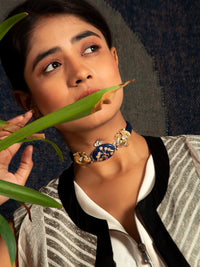 Azure Menagerie: 925 Silver Animal Motifs Fusion Choker with Blue Lapis Inlay Gemstone view 6