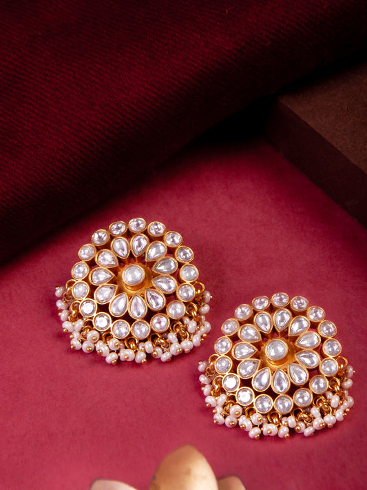 Glamourous Gold Kundan Pearl Statement Earrings