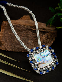 Oceanic Glow: 925 Silver Mother of Pearl Necklace with Blue Thread view 1