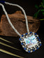 Oceanic Glow: 925 Silver Mother of Pearl Necklace with Blue Thread