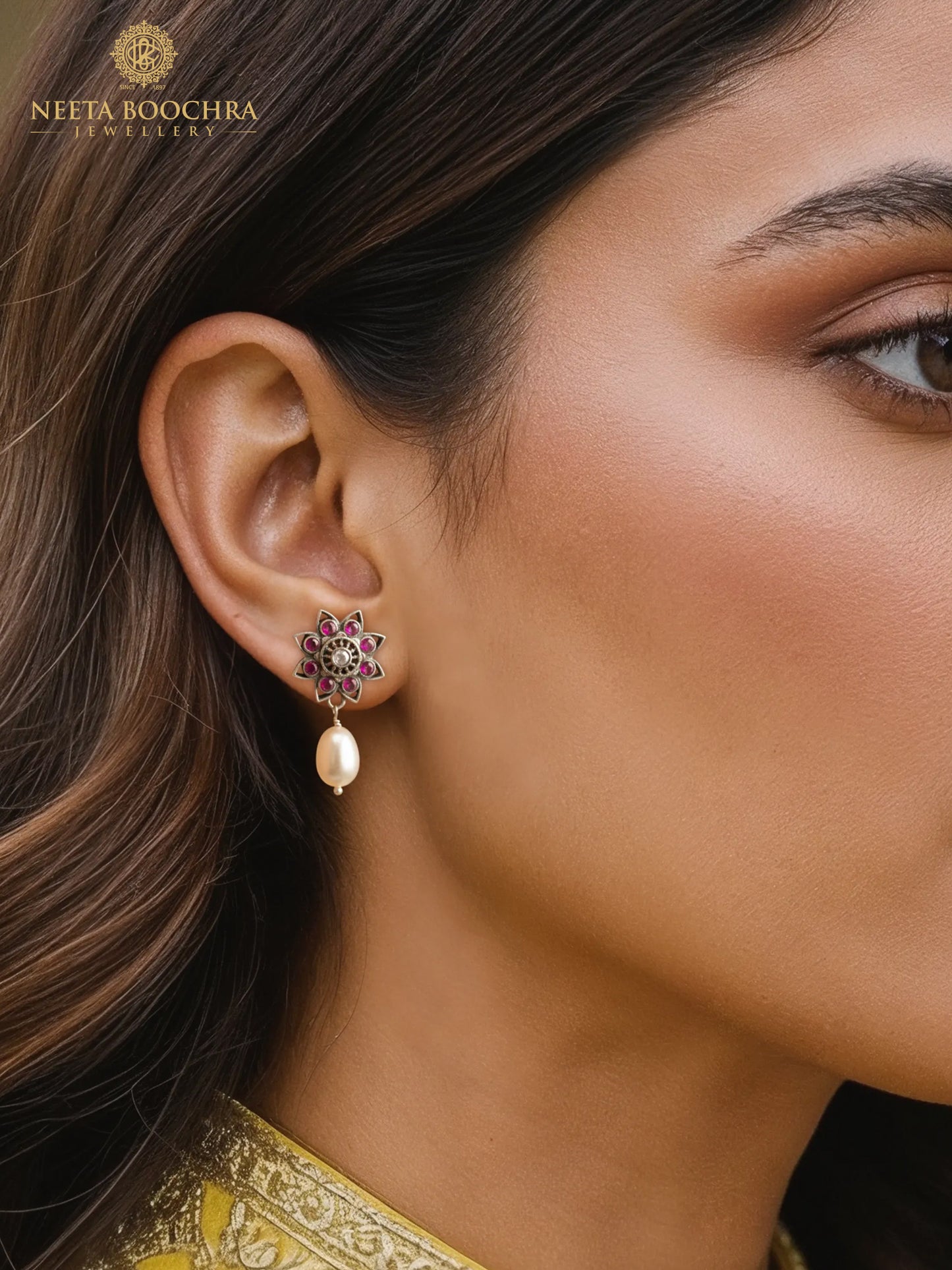 Nitya 925 Silver Star Earrings with Pearl Drop