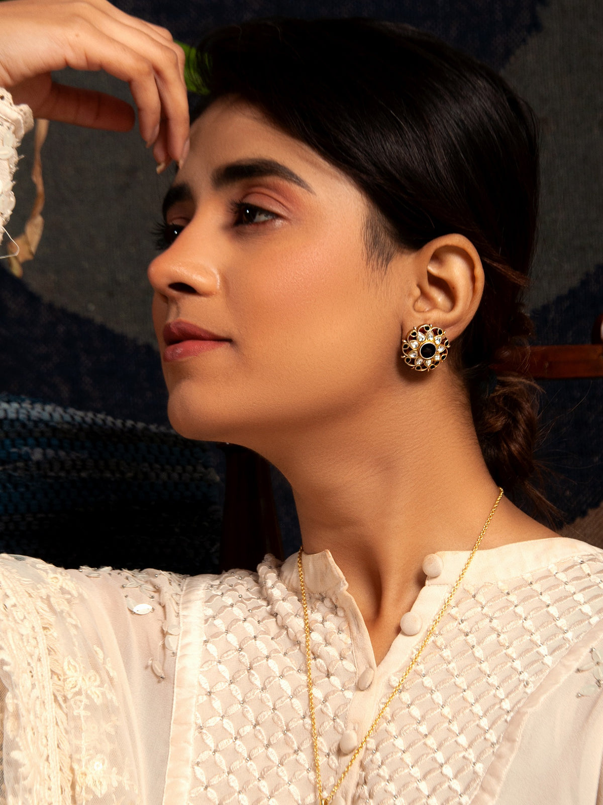Mystic Noir: 925 Sterling Silver Earrings with Black Onyx and Kundan view 4