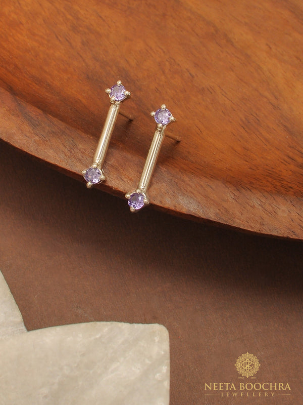 Nitya 925 Silver Tube Earrings with Amethyst Stone