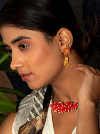 Sona Kundan Haar Earrings: 925 Sterling Silver Gold Plated view 6