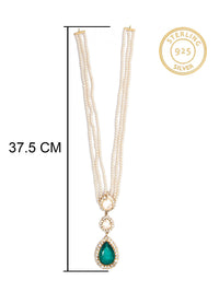 Green Moissanite Harmony: 925 Silver Double Moissanite Necklace with Pearl and Green Gemstone view 7