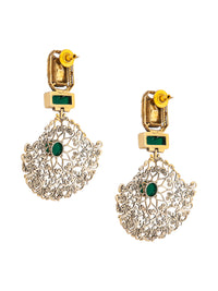 Shubhankar Dwirupa Moissanite Earrings: 925 Sterling Silver Two Tone Earrings with Green Onyx view 3