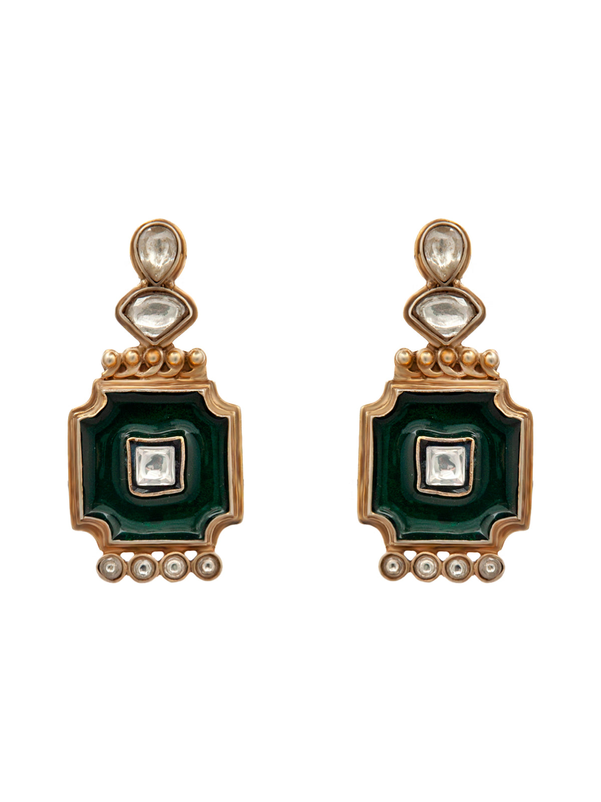 Enchanted Enamel: 925 Sterling Silver Earrings with Enamelling and Kundan view 2