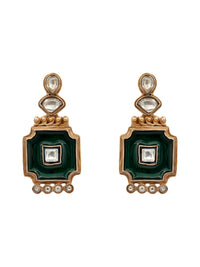 Enchanted Enamel: 925 Sterling Silver Earrings with Enamelling and Kundan view 2