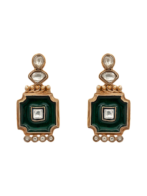 Enchanted Enamel: 925 Sterling Silver Earrings with Enamelling and Kundan alternate