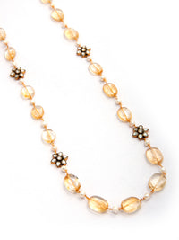 Sunflower Radiance: 925 Silver Citrine Gemstone Beads Necklace with Floral Kundan Motif view 5