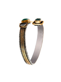 Verdant Fusion: 925 Silver Two Tone Bangle Cuff with Green Onyx Gemstone view 4