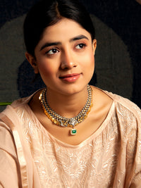 Verdant Harmony: 925 Silver Classic Two Tone Necklace with Moissanite and Green Onyx Gemstone Motif view 7