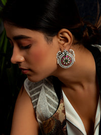 Mehfil Multicolor Kundan Round Stud Earrings: 925 Sterling Silver view 3