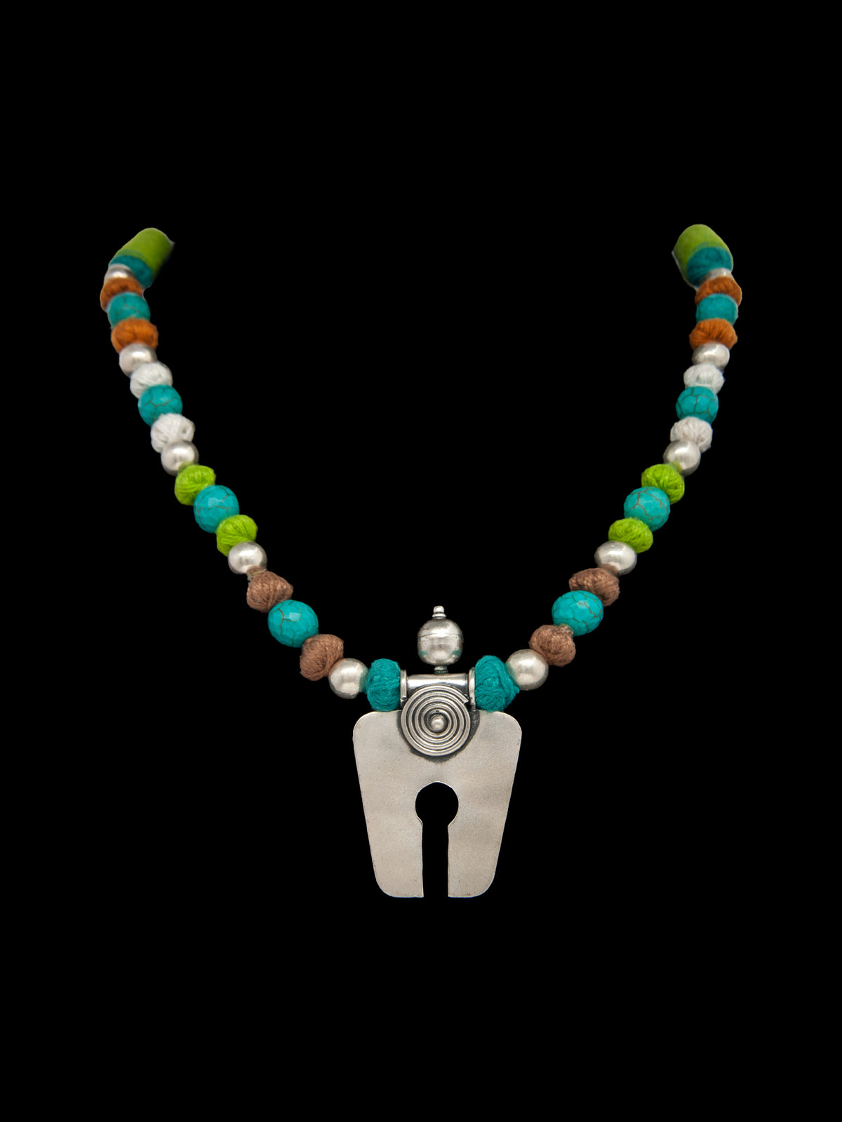 Turquoise Horseshoe Harmony: 925 Silver Horseshoe Turquoise Beaded Multicolor Thread Necklace view 3