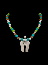 Turquoise Horseshoe Harmony: 925 Silver Horseshoe Turquoise Beaded Multicolor Thread Necklace view 3