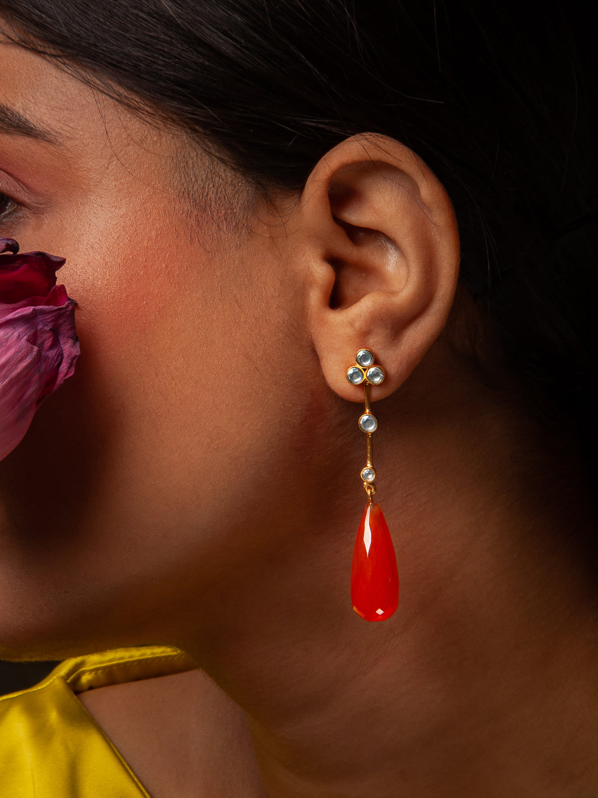 Carnelian Briolette Drop Kundan Delights view 1