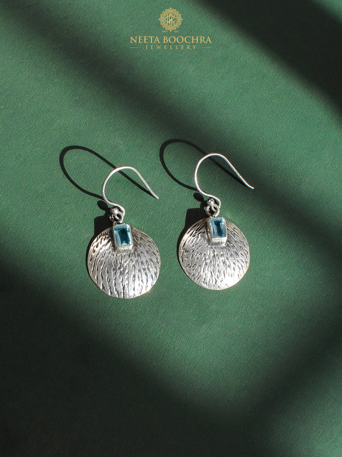 Nitya 925 Silver  Aqua Textured Dangler Earrings view 2