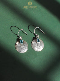Nitya 925 Silver  Aqua Textured Dangler Earrings view 2