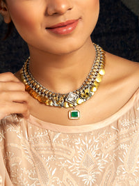 Verdant Harmony: 925 Silver Classic Two Tone Necklace with Moissanite and Green Onyx Gemstone Motif view 6