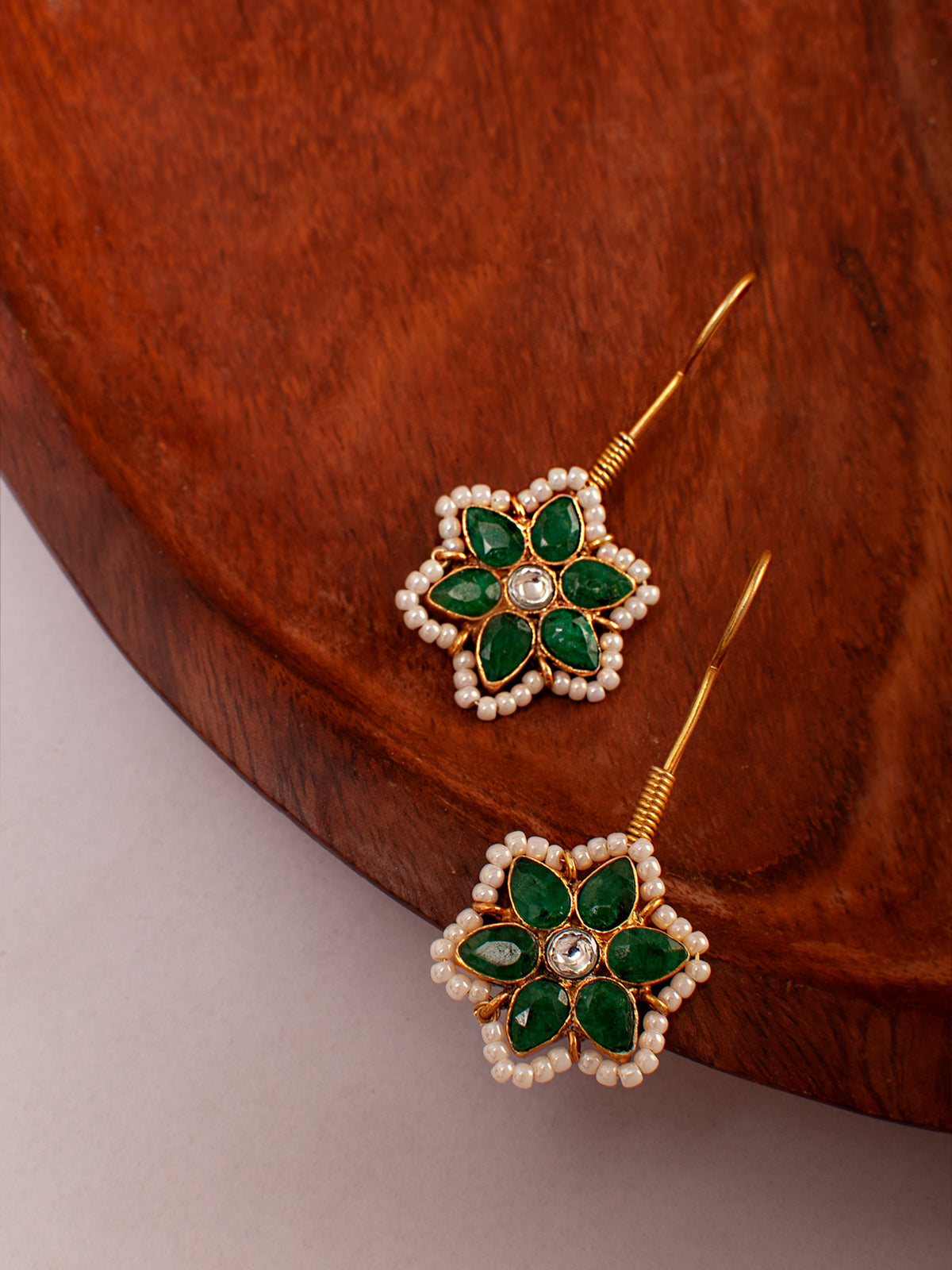 Ethereal Bloom: 925 Sterling Silver Flower Earrings with Green Onyx and Pearl view 1