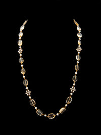 Sunflower Radiance: 925 Silver Citrine Gemstone Beads Necklace with Floral Kundan Motif view 3