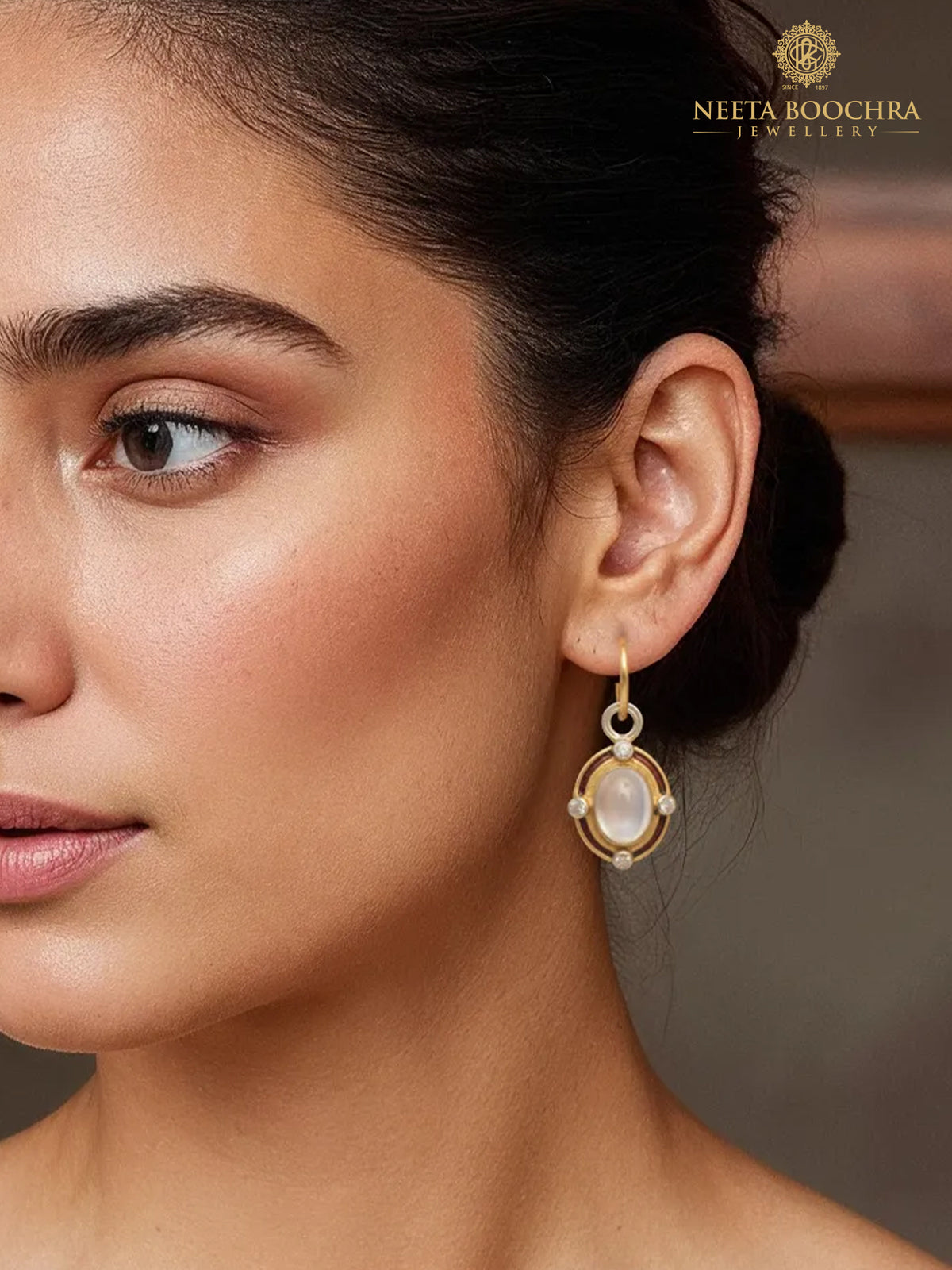 Nitya 925 Silver Crystal Earrings with Enamelling view 1