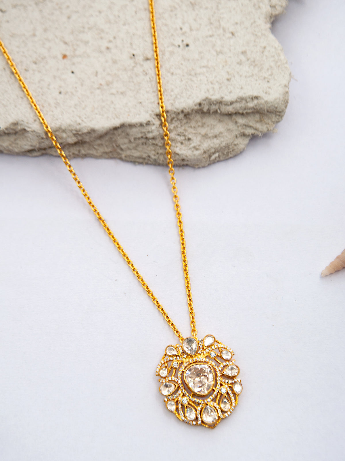 Swarna Utsav Moissanite Necklace: 925 Sterling Silver Gold Plated view 1