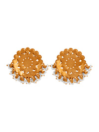 Glamourous Gold Kundan Pearl Statement Earrings view 5