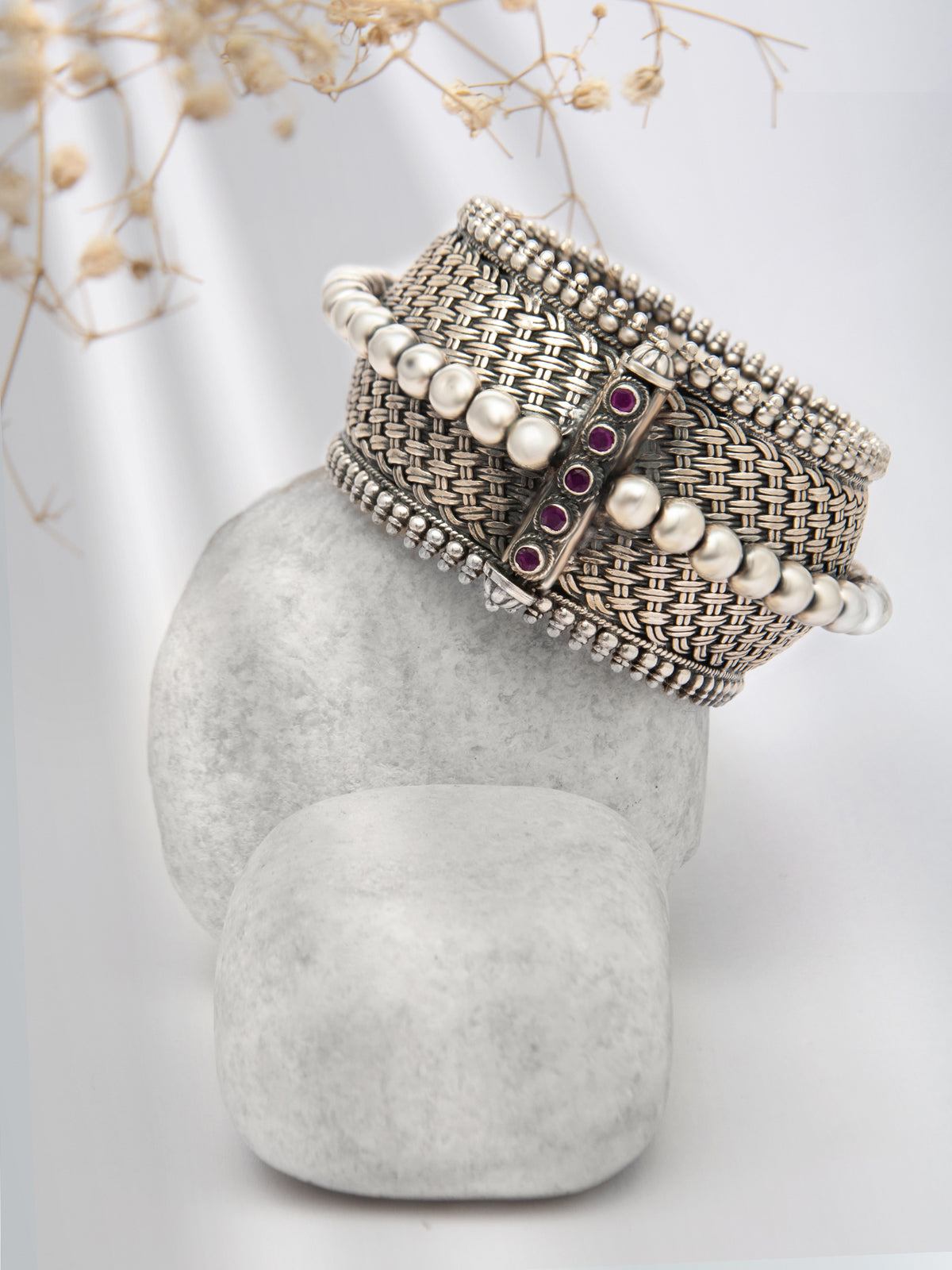 Rawa Radiance: 925 Silver Statement Bangle with Fine Rawa Detailing view 1