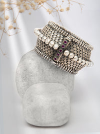 Rawa Radiance: 925 Silver Statement Bangle with Fine Rawa Detailing view 1