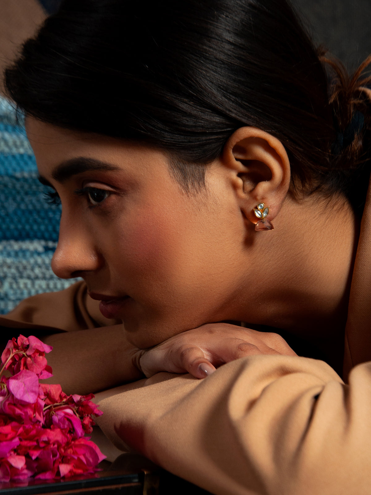 Pink Petals: 925 Sterling Silver Studs with Pink Gemstone view 3