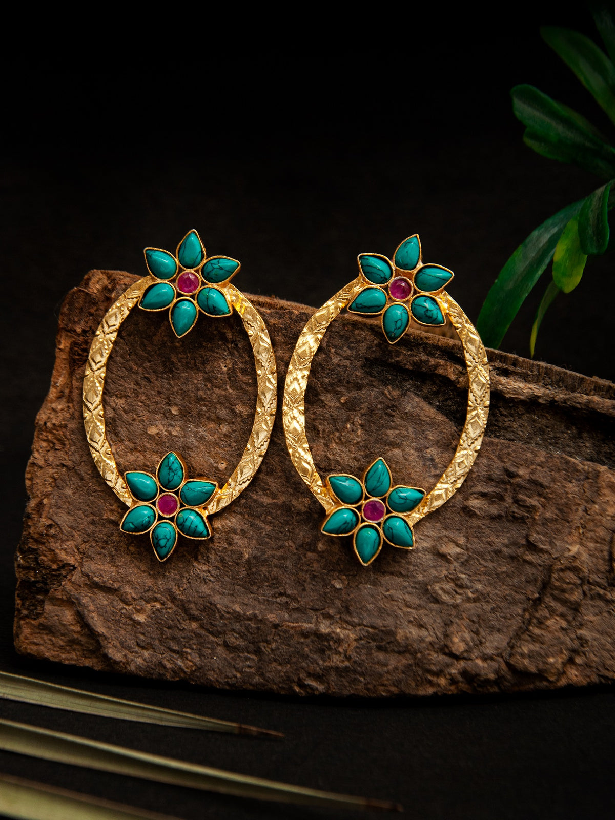 Turquoise Elegance Oval Earrings: 925 Sterling Silver Gold Plated view 1