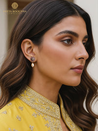 Nitya 925 Silver Star Earrings with Pearl Drop view 5