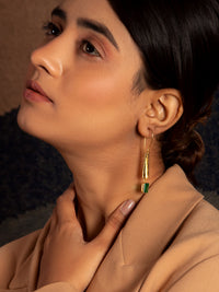 Green Glow Designer Dangler Earrings: 925 Sterling Silver Gold Plated view 6