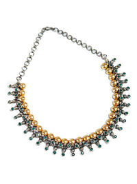 Green Tribal Elegance: 925 Silver Classic Two Tone Necklace with Green Onyx Gemstone view 5
