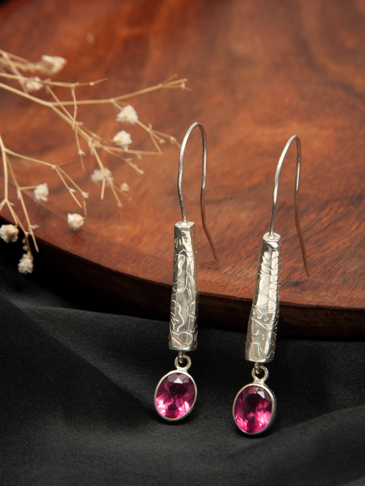 Rosy Radiance Designer Dangler Earrings: 925 Sterling Silver view 1