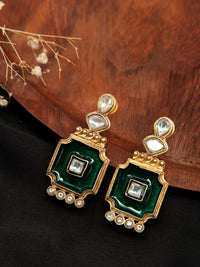 Enchanted Enamel: 925 Sterling Silver Earrings with Enamelling and Kundan view 1