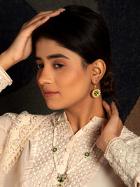 Green Elegance: 925 Sterling Silver Earrings with White Kundan and Green Onyx view 3