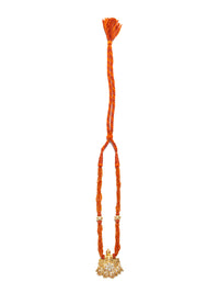 Golden Ghungroo Fusion: 925 Silver Gold Plated Pendant with Tribal Ghungroo, Floral Kundan Motif, and Orange Carnelian Gemstone Beads view 5
