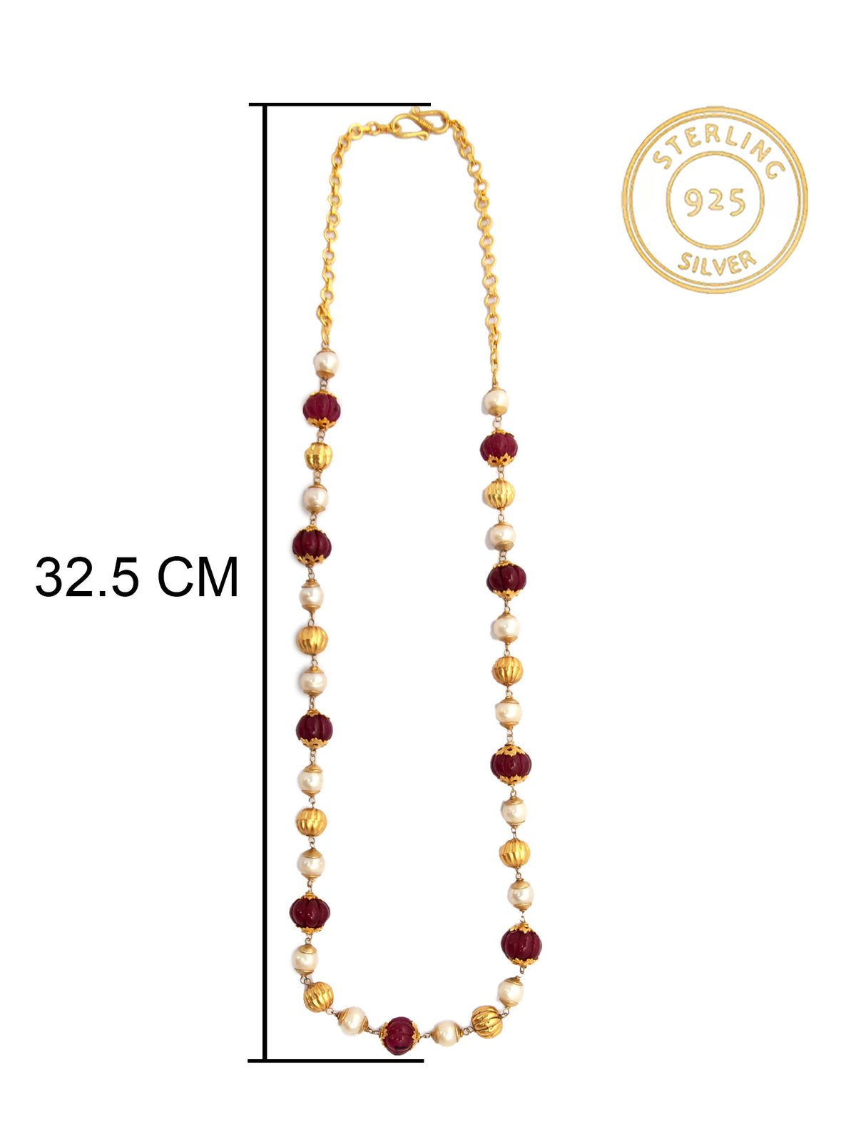 Scarlet Melon Radiance: 925 Silver Beaded Necklace with Red Melon Cut Beads view 7