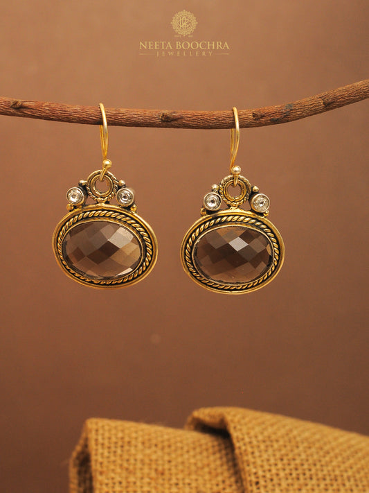 Nitya 925 Silver Smoky Quartz Dangler Earrings.
