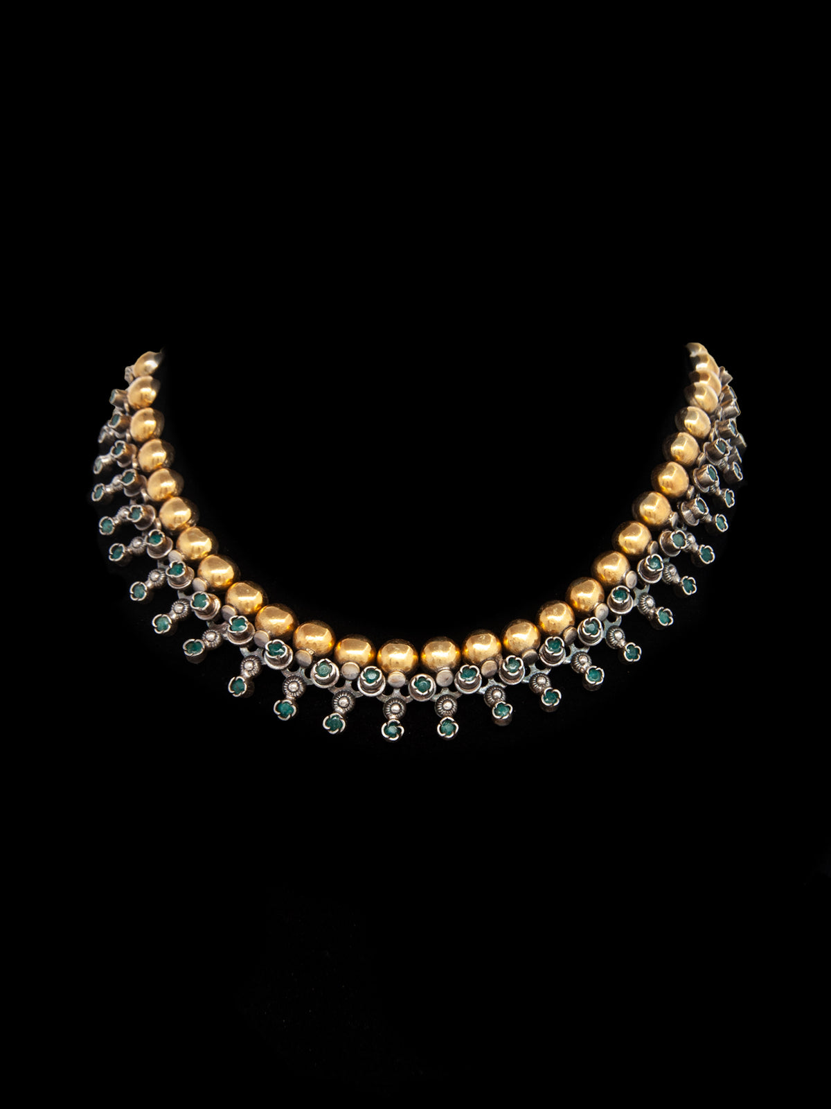 Green Tribal Elegance: 925 Silver Classic Two Tone Necklace with Green Onyx Gemstone view 4