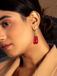 Pink Briolette Kundan Earrings: 925 Sterling Silver Gold Plated view 3